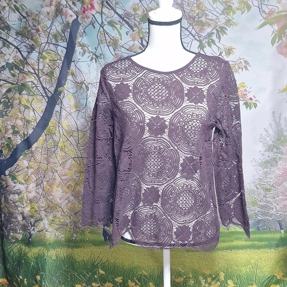 NWT Ann Taylor Loft Med purple see thru long sleeve dressy top
